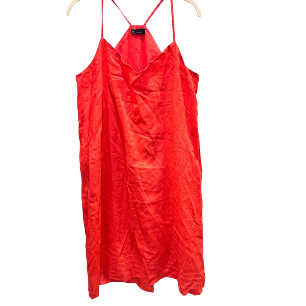 GAP 100% Linen Orange Spaghetti Strap Casual Dress 14 Midi Vacation Summer Boho